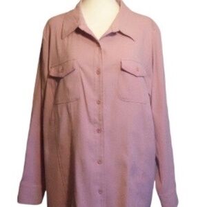 Light Pink / Mauve button up long sleeve suede blouse Denim & Co. 1X